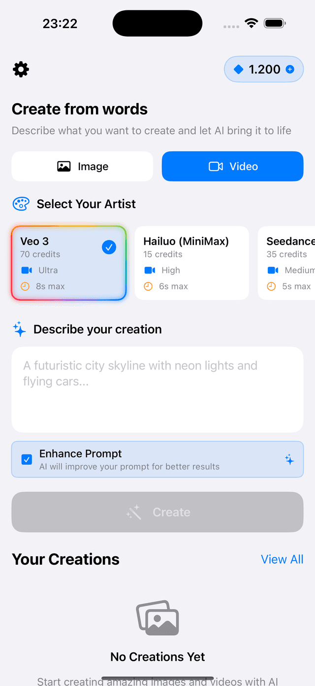 Veo 3 Text-to-Video Interface